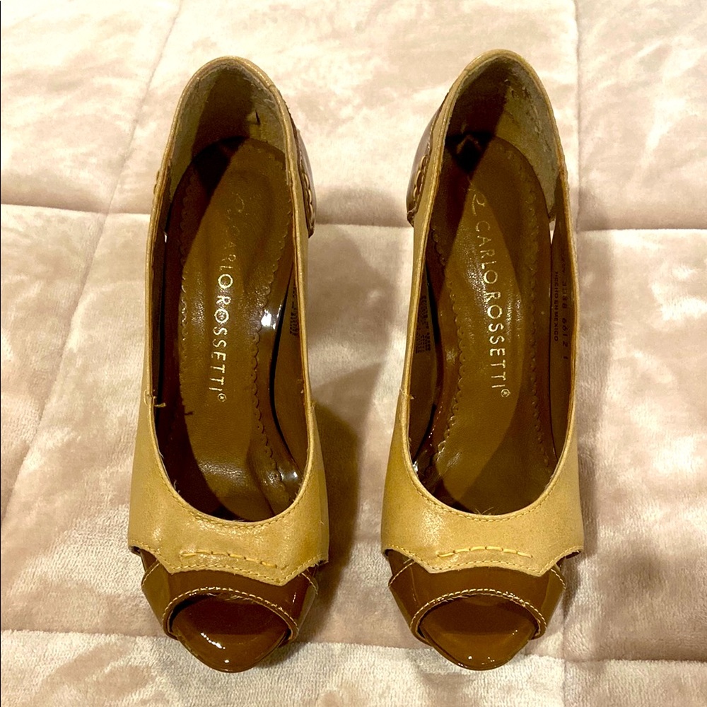 Women's Tan Peep Toe Heels